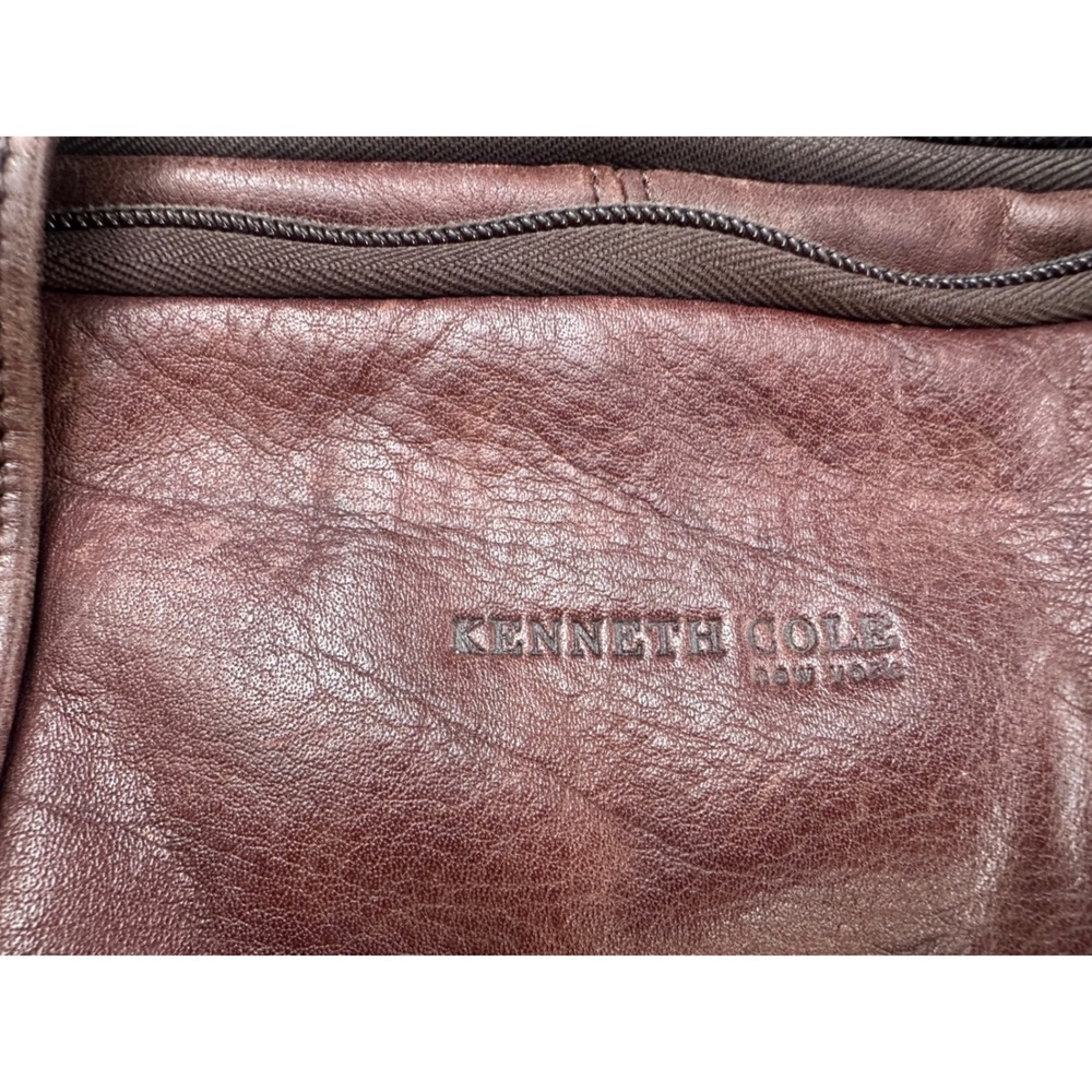 Kenneth Cole New York Brown Leather Briefcase Messenger Laptop Bag Mens